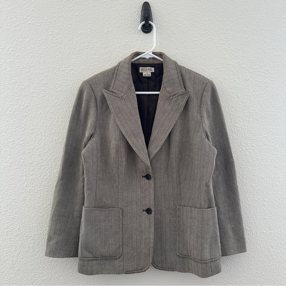 MICHAEL Kors Tweed Herringbone Blazer - Dark Academia Preppy Chic‎ - 14